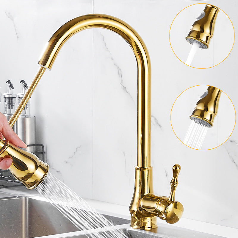 Luxury Gold Kitchen Faucet with Pull Down Sprayer