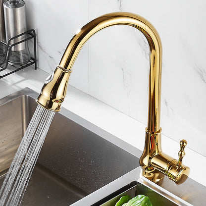 Luxury Gold Kitchen Faucet with Pull Down Sprayer