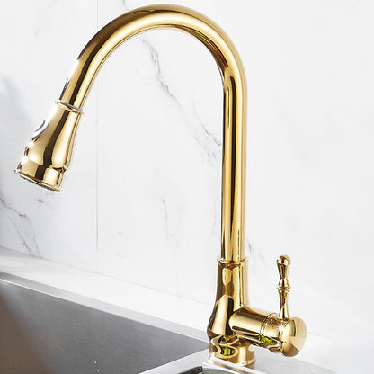 Luxury Gold Kitchen Faucet with Pull Down Sprayer