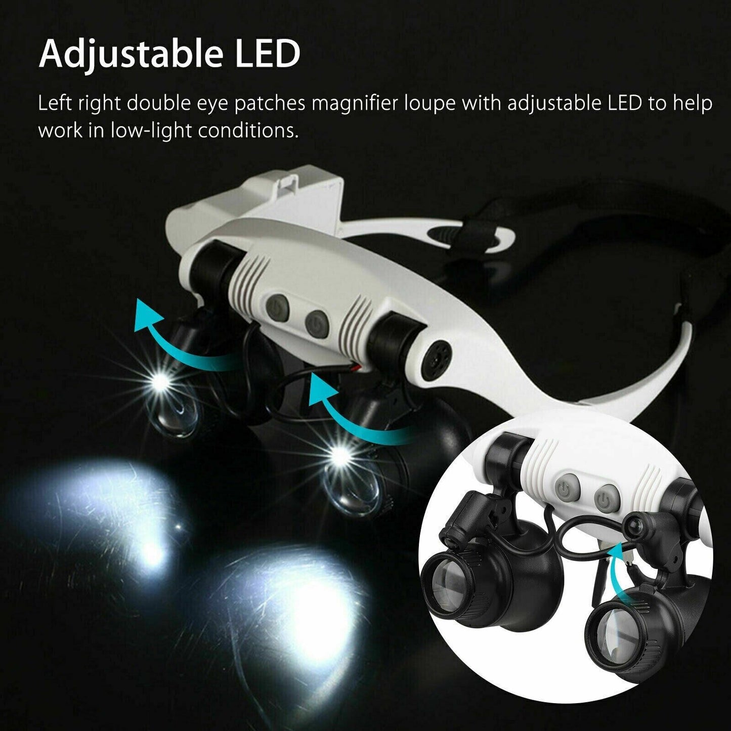 Magnifying LED Jewelers Glasses with 8 Lenses Headband