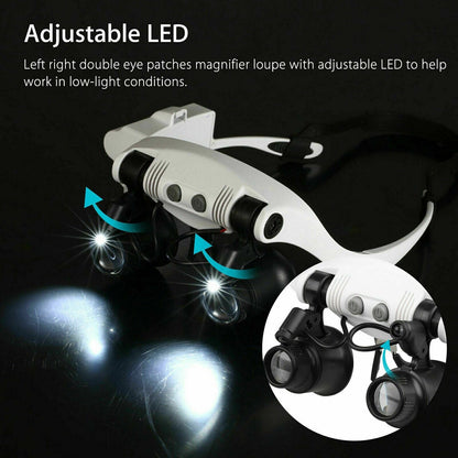 Magnifying LED Jewelers Glasses with 8 Lenses Headband
