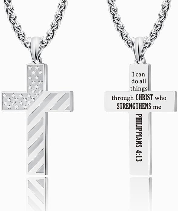 Patriot USA Flag Cross Pendant Necklace