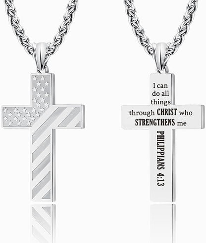 Patriot USA Flag Cross Pendant Necklace