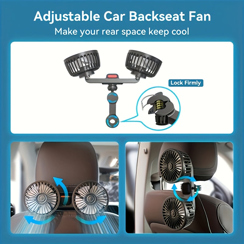 Portable Dual Car Fan with 360 Rotation and USB Power
