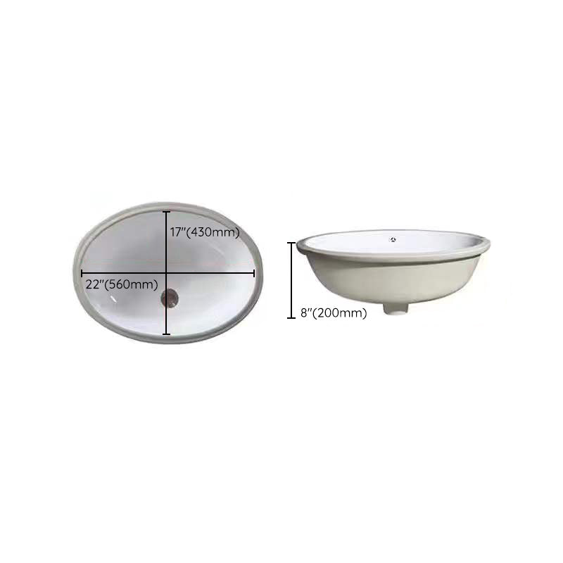 Contemporary Undermount Oval Ceramic Sink with Drain