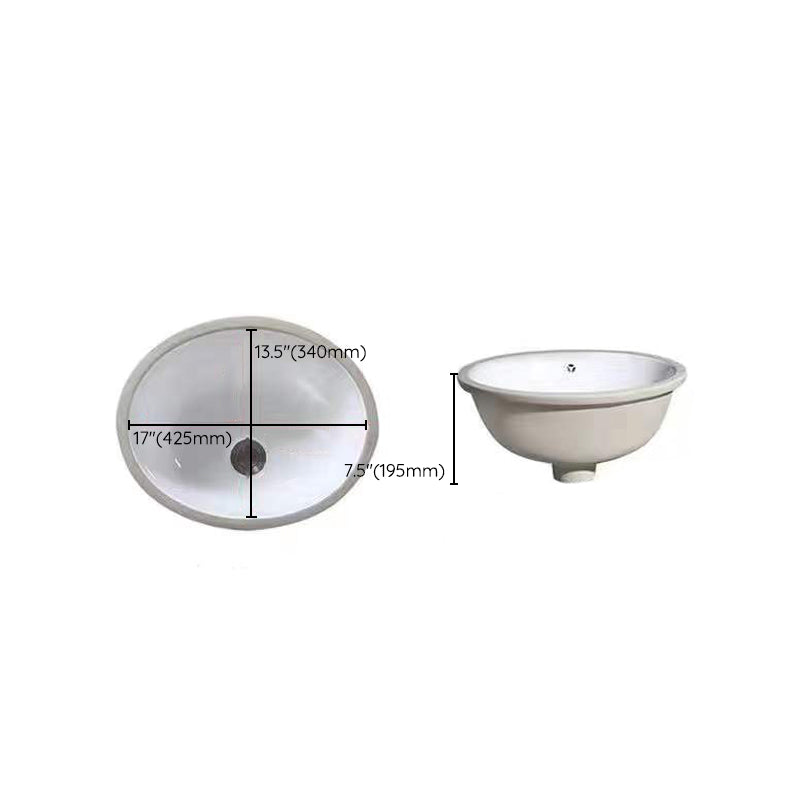 Contemporary Undermount Oval Ceramic Sink with Drain