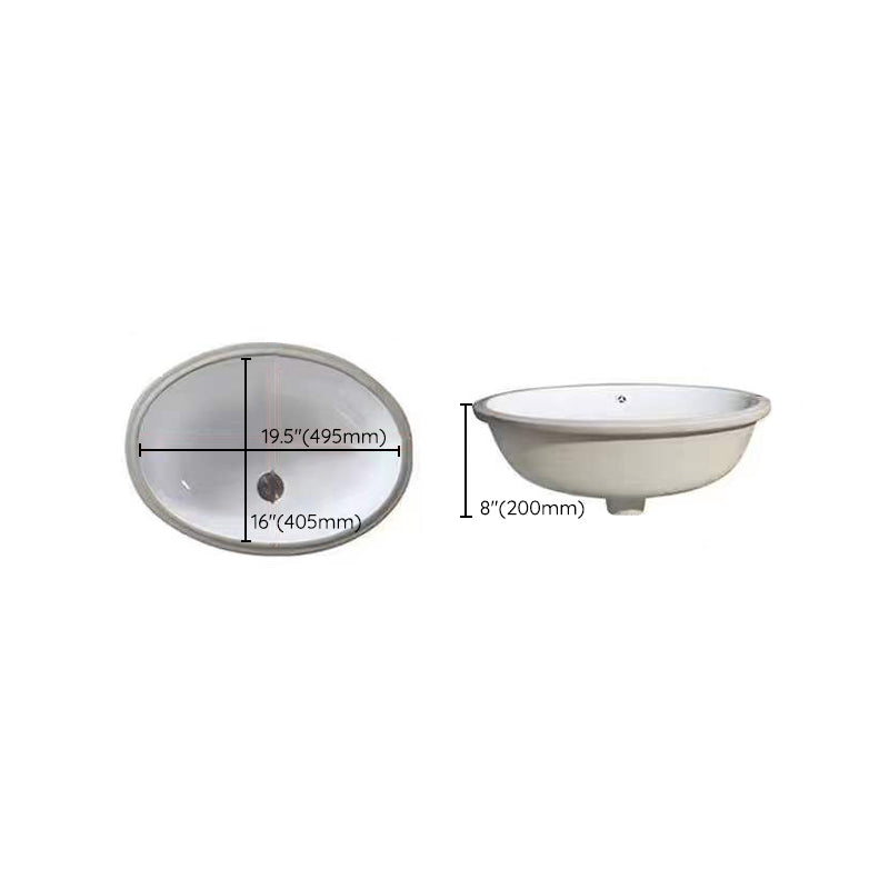 Contemporary Undermount Oval Ceramic Sink with Drain