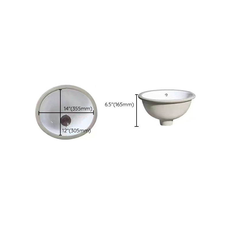 Contemporary Undermount Oval Ceramic Sink with Drain
