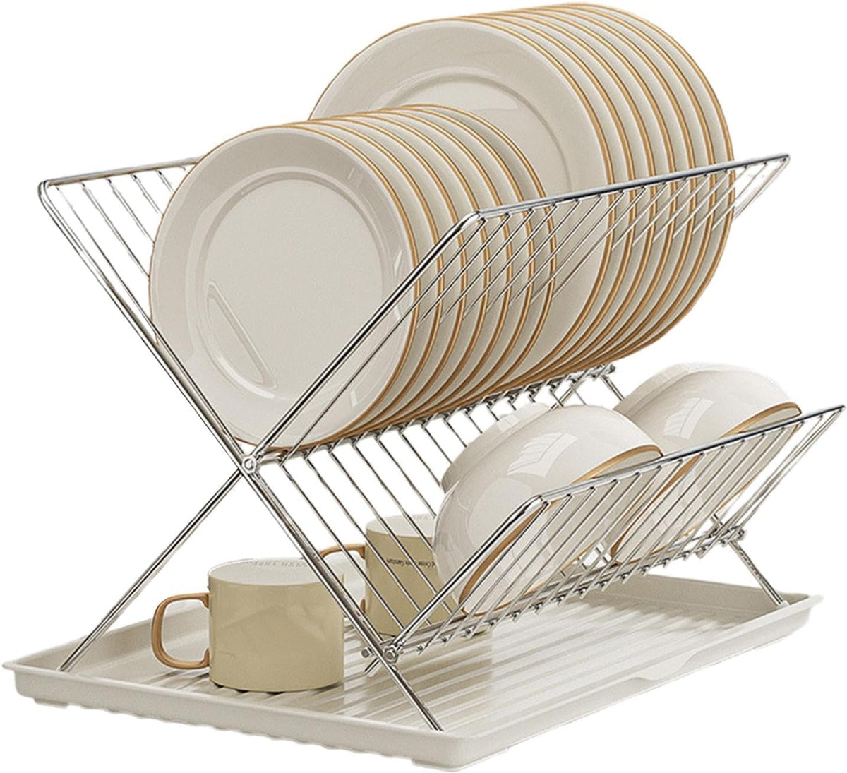 Compact 2-Tier Dish Rack with Removable Tray