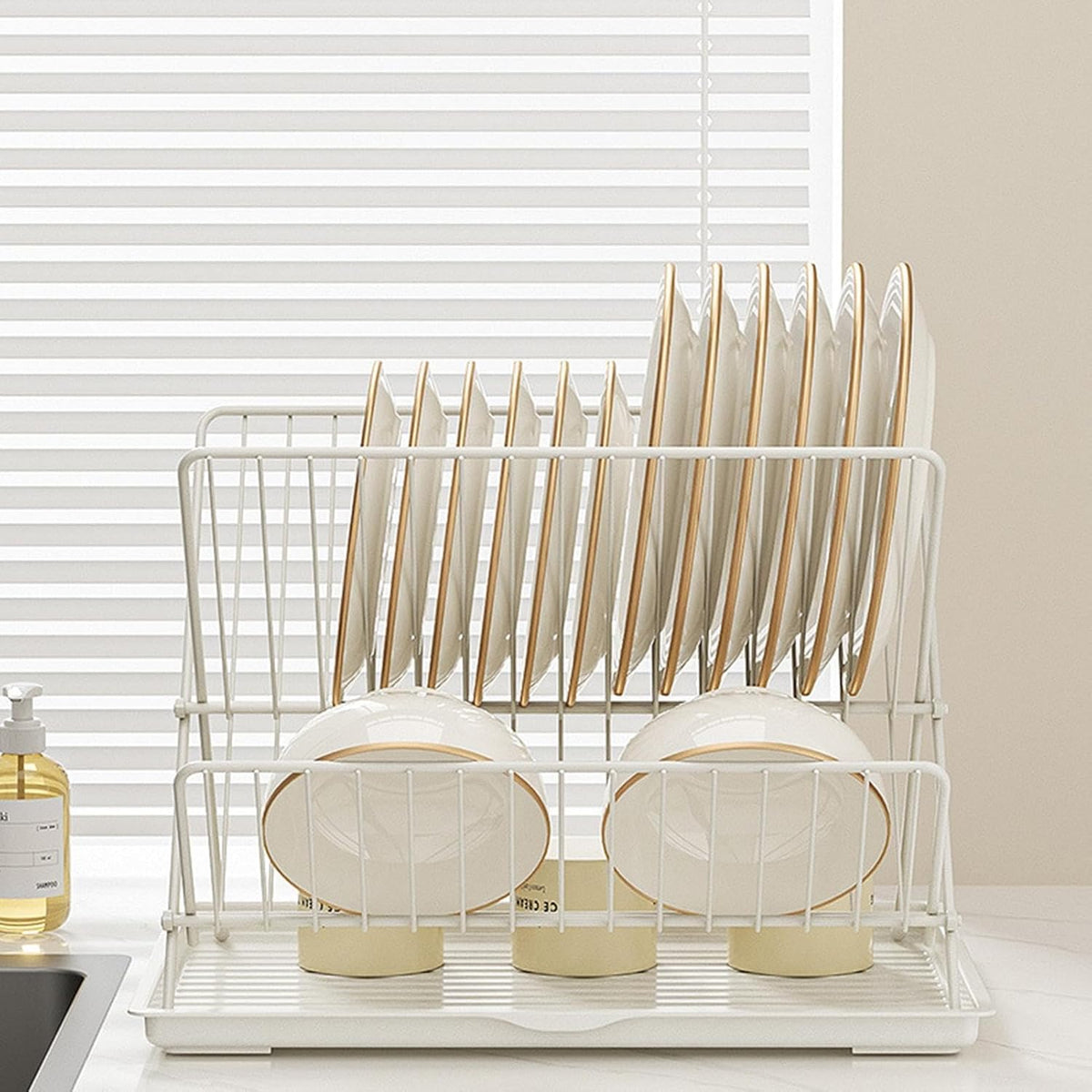 Compact 2-Tier Dish Rack with Removable Tray
