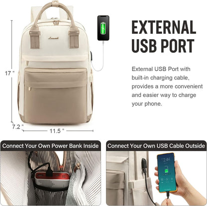 Waterproof Laptop Backpack with USB Charger - Women's 17 Inch Commuter Bag