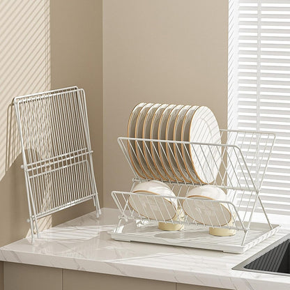 Compact 2-Tier Dish Rack with Removable Tray