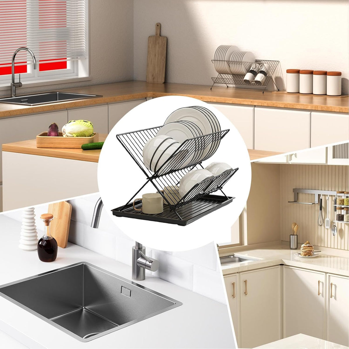 Compact 2-Tier Dish Rack with Removable Tray
