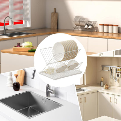 Compact 2-Tier Dish Rack with Removable Tray