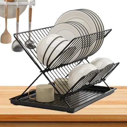Compact 2-Tier Dish Rack with Removable Tray