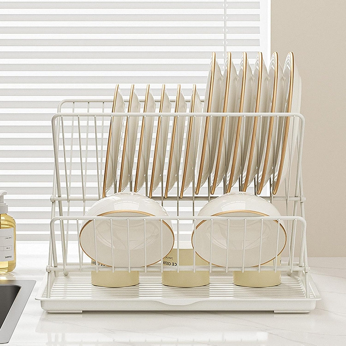 Compact 2-Tier Dish Rack with Removable Tray