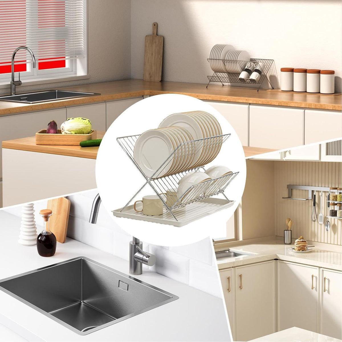 Compact 2-Tier Dish Rack with Removable Tray