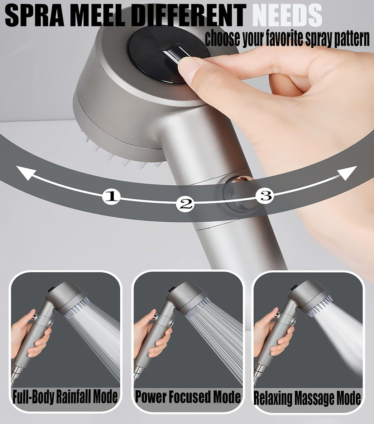 Luxury Spa Shower Head with Detachable Handle
