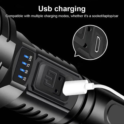 High Power 90000LM LED Flashlight with USB Recharge