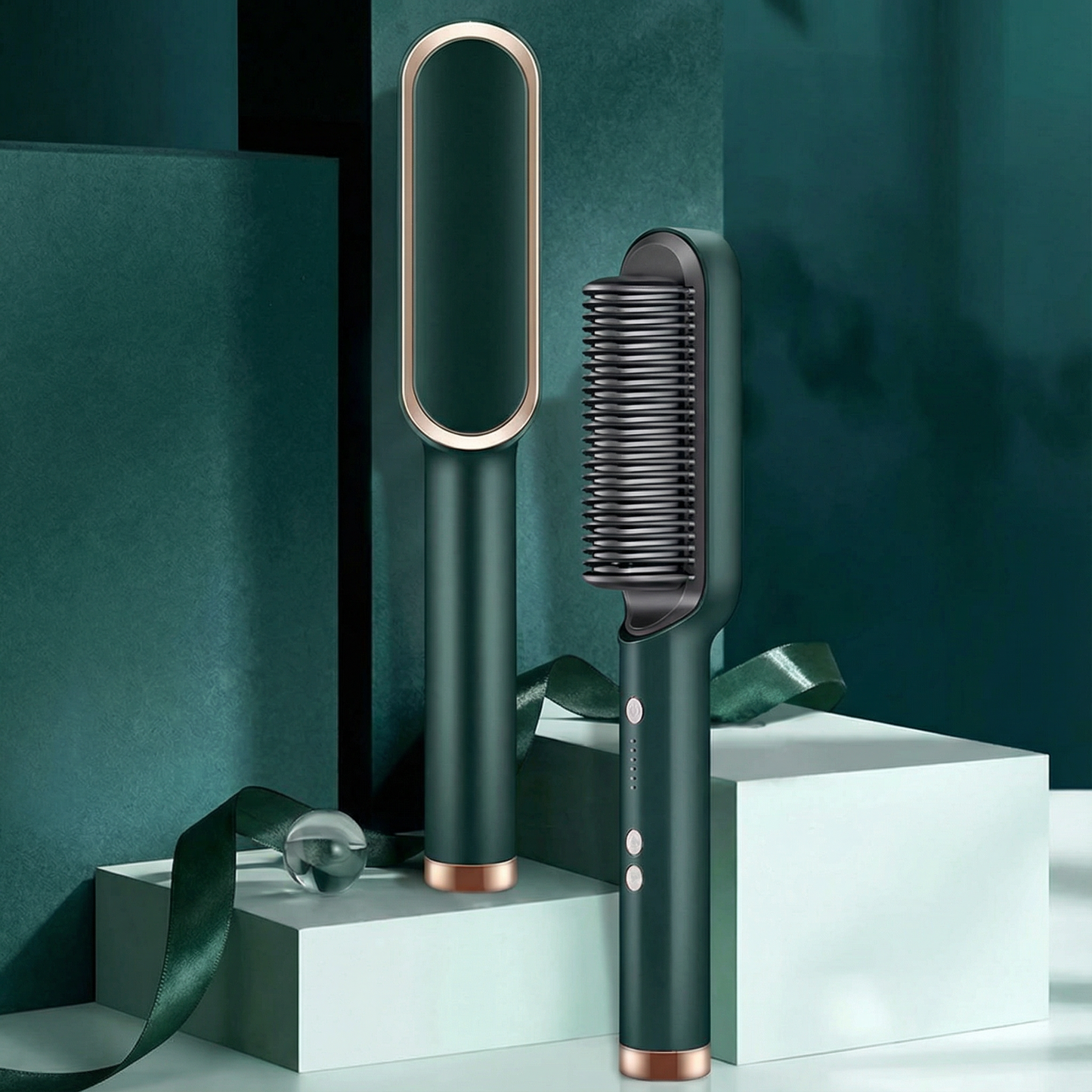 Ceramic ionic hair straightening brush with adjustable heat