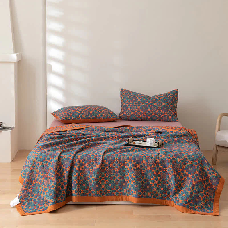 Soft Blue Plaid Six Layer Cotton Quilt