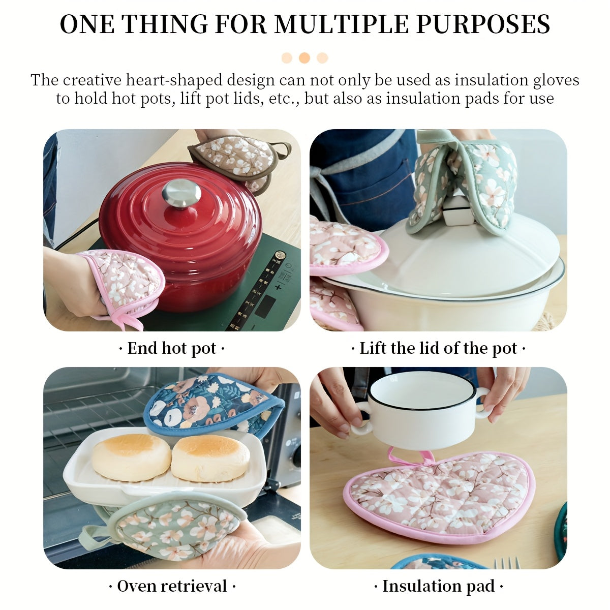 Heat Resistant Oven Mitts with Cute Heart Grip Covers