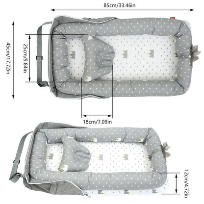 Compact Foldable Baby Crib with Pillow
