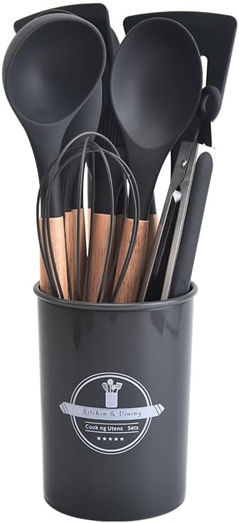 Durable Silicone Kitchen Tool Set with Wooden Handles