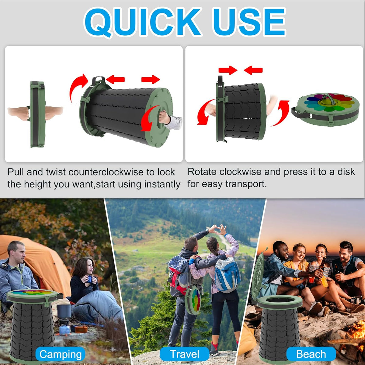 Compact Camping Toilet with Adjustable Height
