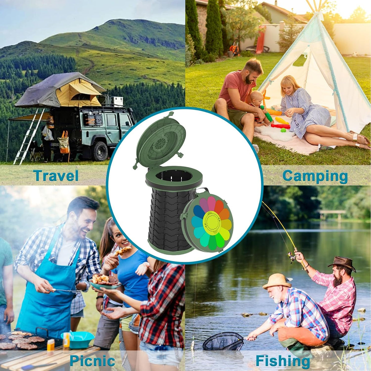 Compact Camping Toilet with Adjustable Height