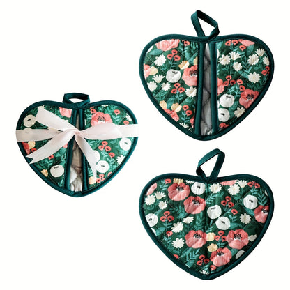 Heat Resistant Oven Mitts with Cute Heart Grip Covers