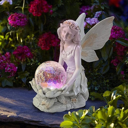 Solar Garden Fairy Statue – Weatherproof Resin Outdoor Ornament with LED Light