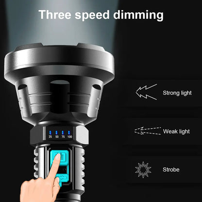 High Power 90000LM LED Flashlight with USB Recharge