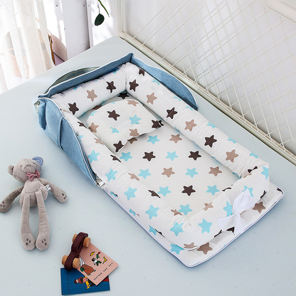 Compact Foldable Baby Crib with Pillow