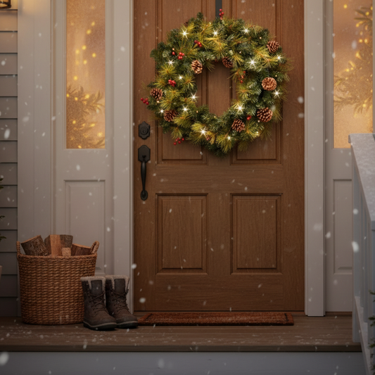 30” Cordless Pre-Lit Wreath Holiday Decoration