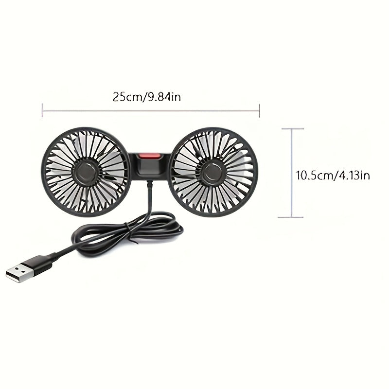 Portable Dual Car Fan with 360 Rotation and USB Power