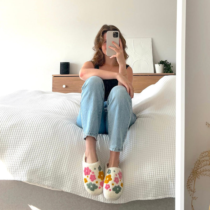 Cozy Floral Slipper Shoes with Grip Soles