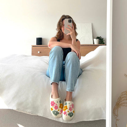 Cozy Floral Slipper Shoes with Grip Soles