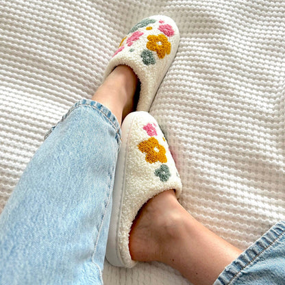 Cozy Floral Slipper Shoes with Grip Soles