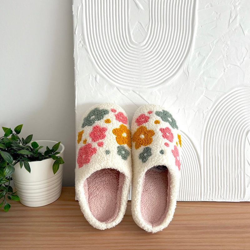 Cozy Floral Slipper Shoes with Grip Soles
