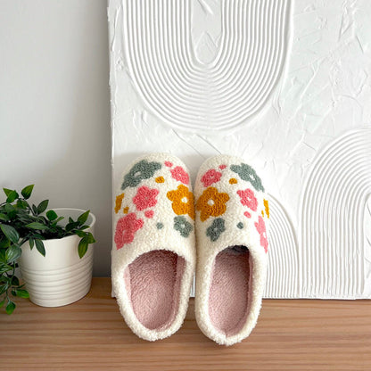 Cozy Floral Slipper Shoes with Grip Soles