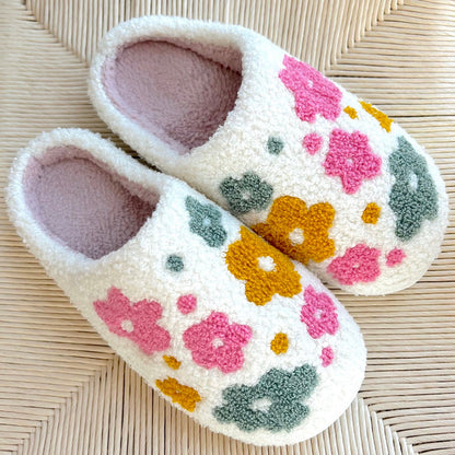 Cozy Floral Slipper Shoes with Grip Soles