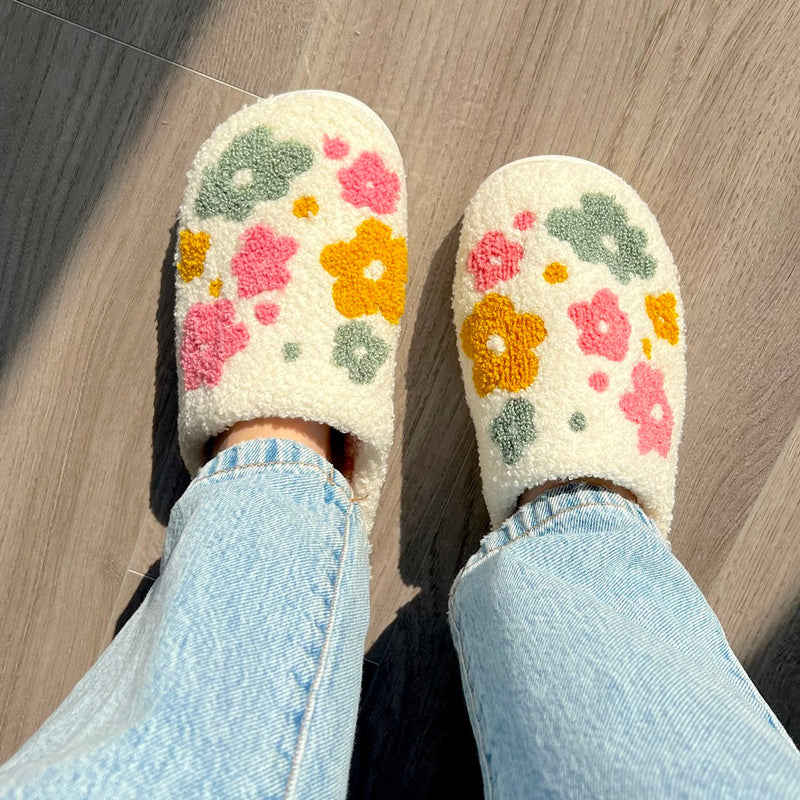Cozy Floral Slipper Shoes with Grip Soles