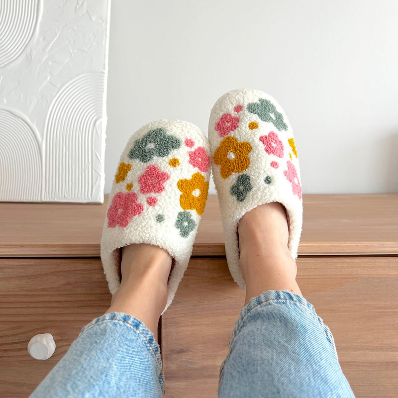 Cozy Floral Slipper Shoes with Grip Soles