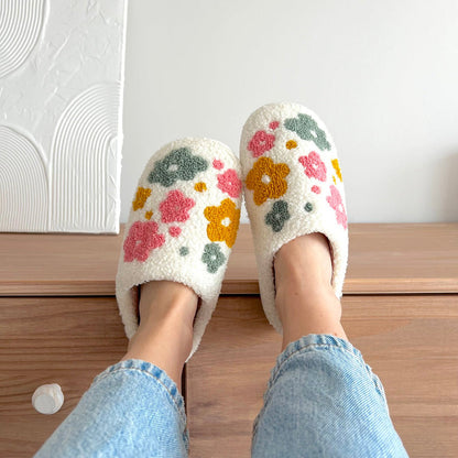 Cozy Floral Slipper Shoes with Grip Soles