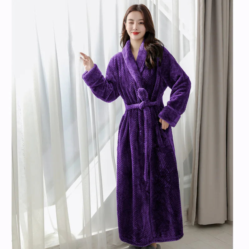 Plush Bathrobe with Hood and Adjustable Waist Belt