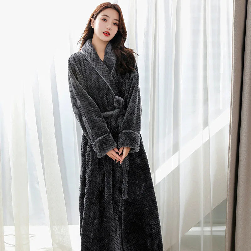 Plush Bathrobe with Hood and Adjustable Waist Belt
