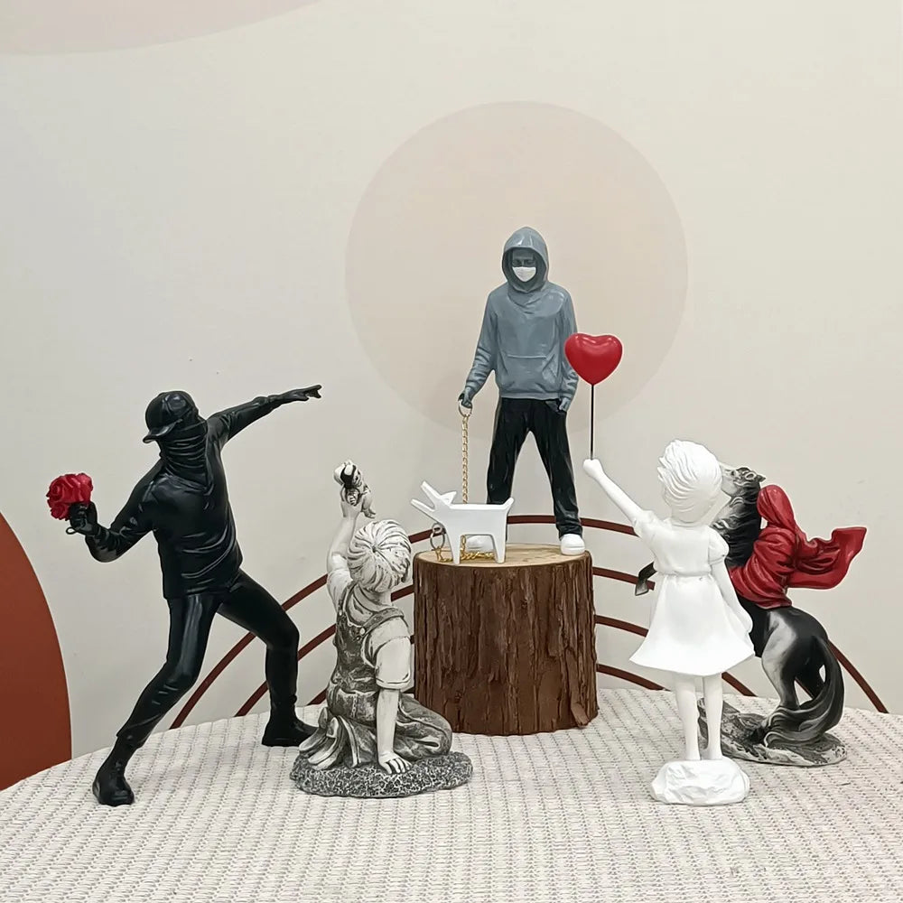 Banksy Figurines | Pop Art Decor | Thrower & Girl Statues