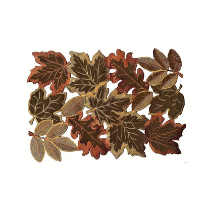 Rustic Fall Table Runner with Embroidered Leaf Pattern - Yeezlab
