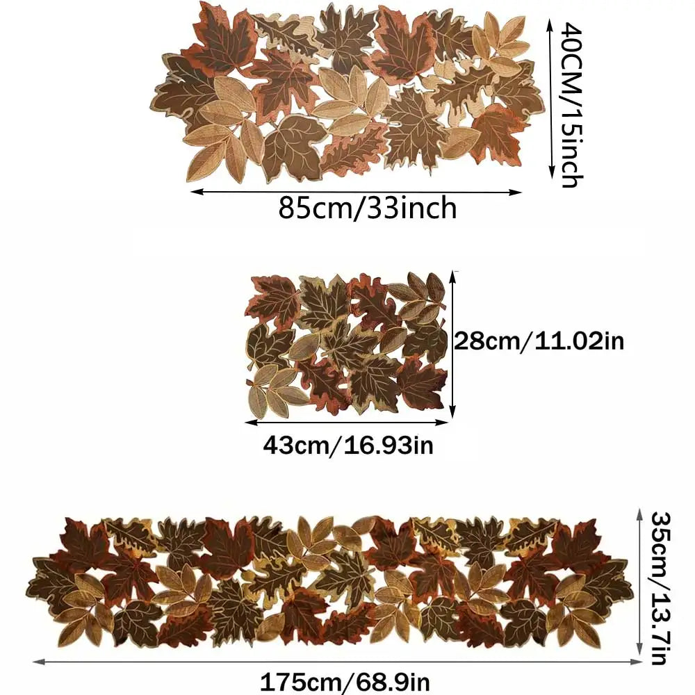 Rustic Fall Table Runner with Embroidered Leaf Pattern